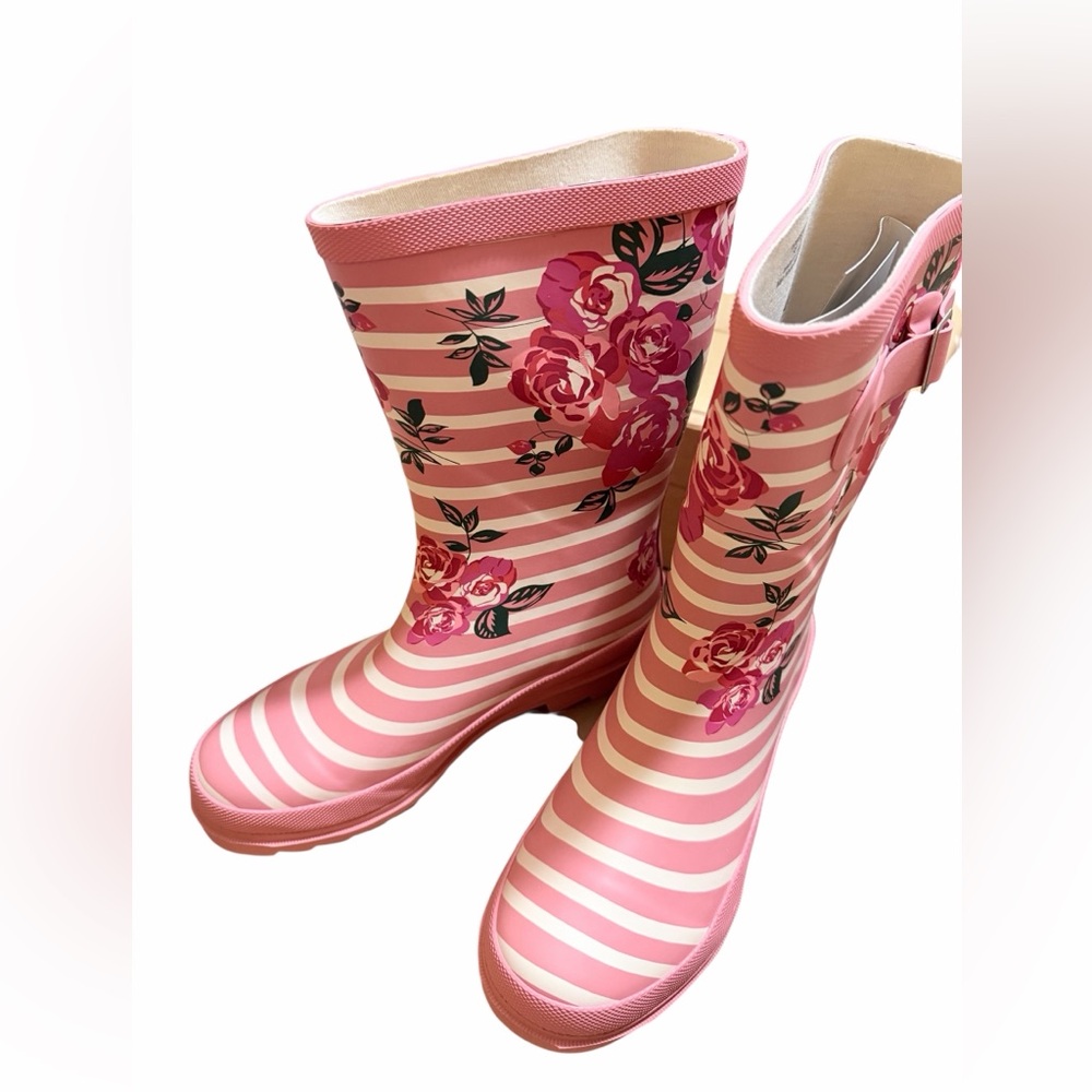 🌼💜NWT Journee Collection Women's Seattle Block Heel Rain Boots Floral Pink